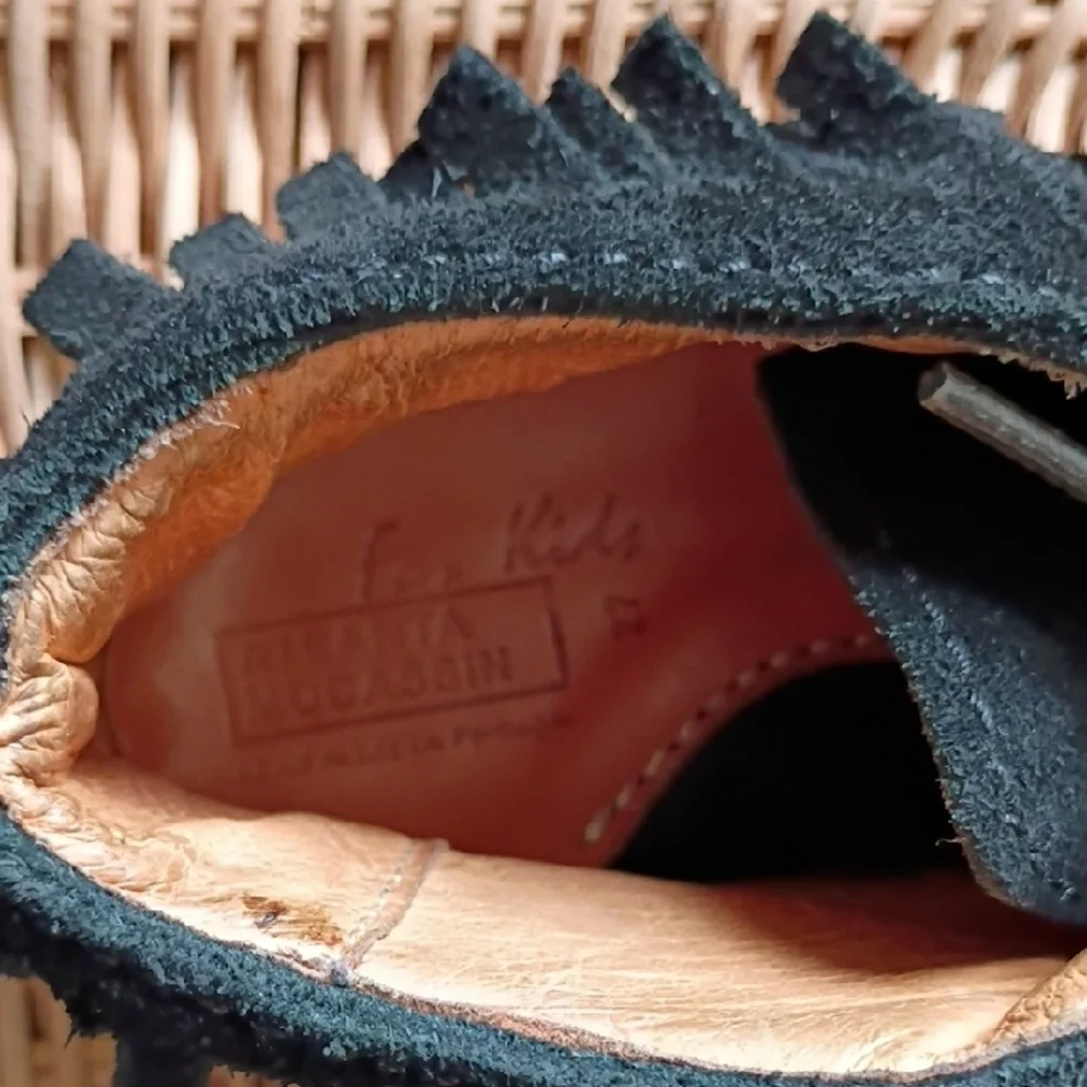 Kids Black Suede Moccasin Shoes